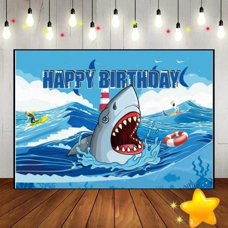 Shark Under The Sea Background Boy Photo Game Photography Backdrops Decoration Baby Shower Little Prince Banner Birthday Party