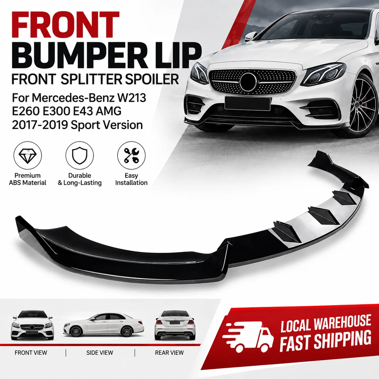 Frontstoßstange, Frontsplitter, für Mercedes-Benz W213 E260 E300 E43 AMG 2017-2019 Sportversion Unterlippen-Spoiler