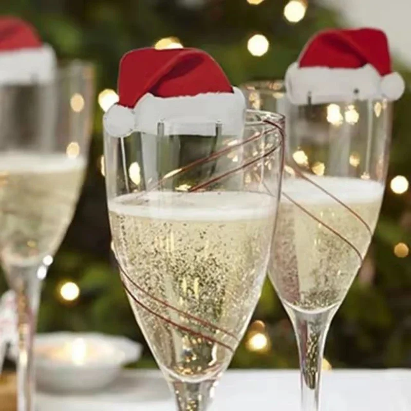10 قطعة بطاقة كأس عيد الميلاد سانتا قبعة كأس للنبيذ ديكور الحلي نافيداد نويل السنة الجديدة هدية زينة عيد الميلاد
