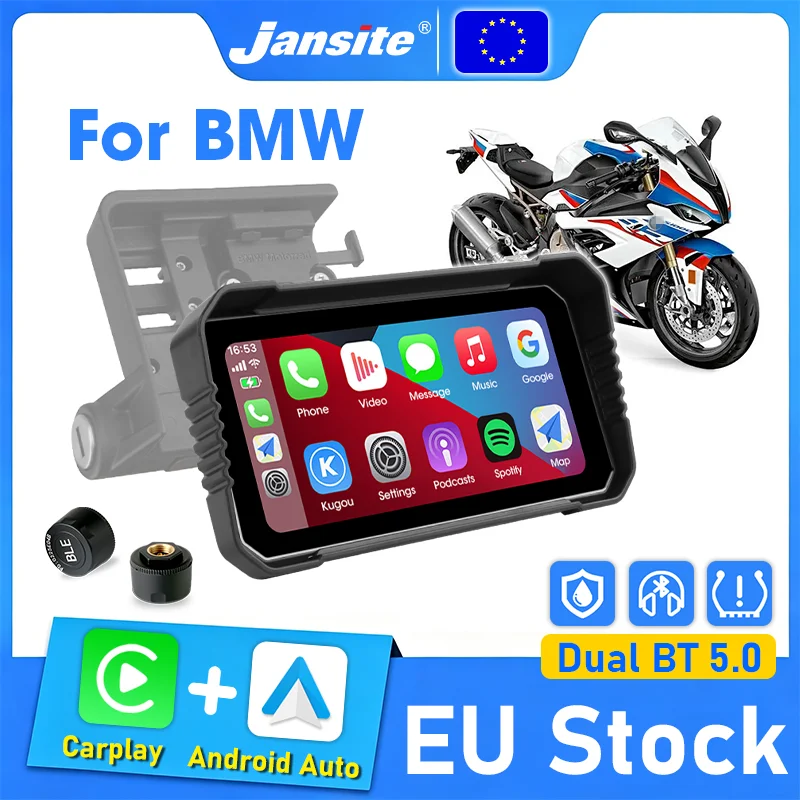 Écran Carplay pour moto Jansite 6,25'' pour BMW R1200GS ADV/ R1250GS ADV/ R1300GS/ S1000XR, navigation GPS, Android Auto, écran étanche IP67, prise en charge de l'intercom Bluetooth pour casque, accessoires moto.