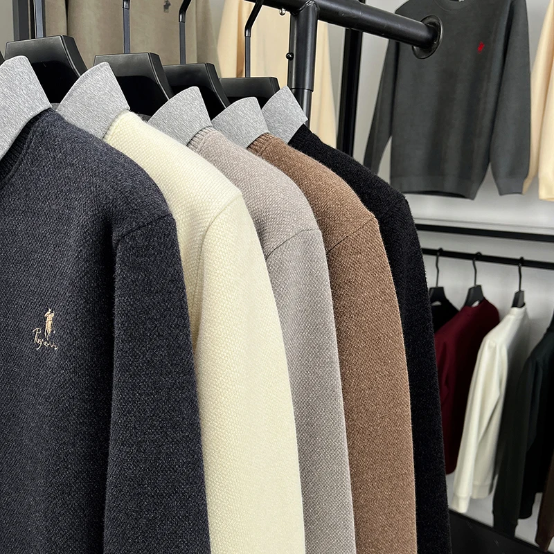 Personality fake two pieces men's sweater high-end brand luxury Paul pony embroidery new comfort casual fashion lapel pullover