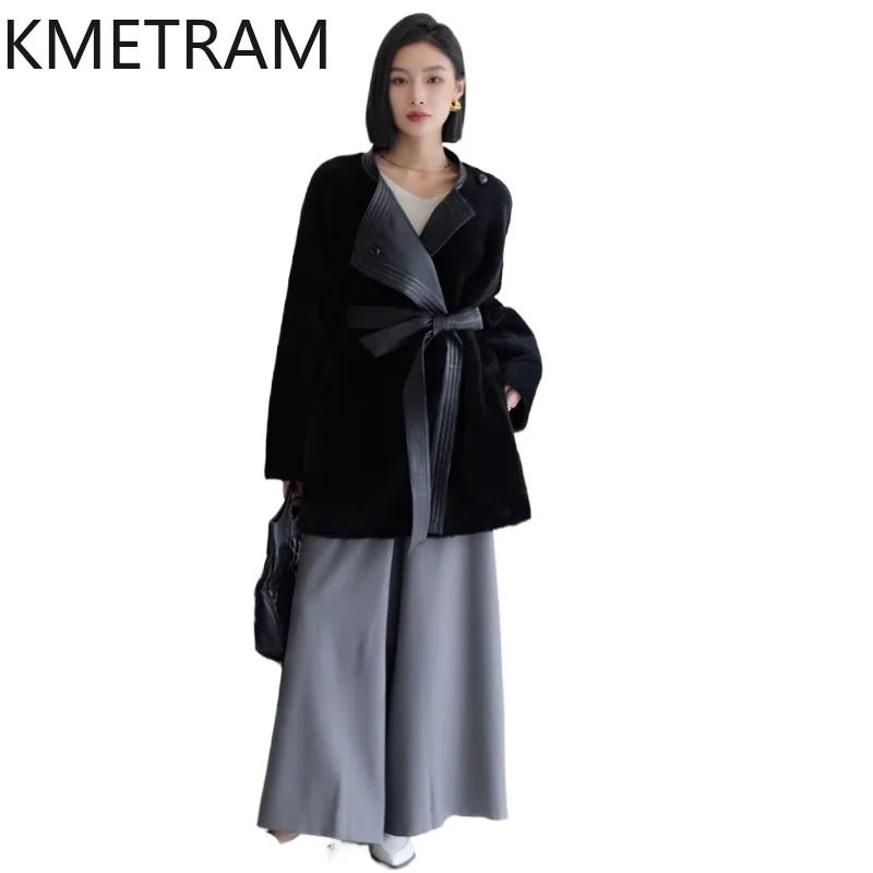 

Natural Merino Sheepskin Wool Double Faced Fur Jacket Women Black Mid Length Real Fur Coat Winter Woman Clothing 2025 abrigos