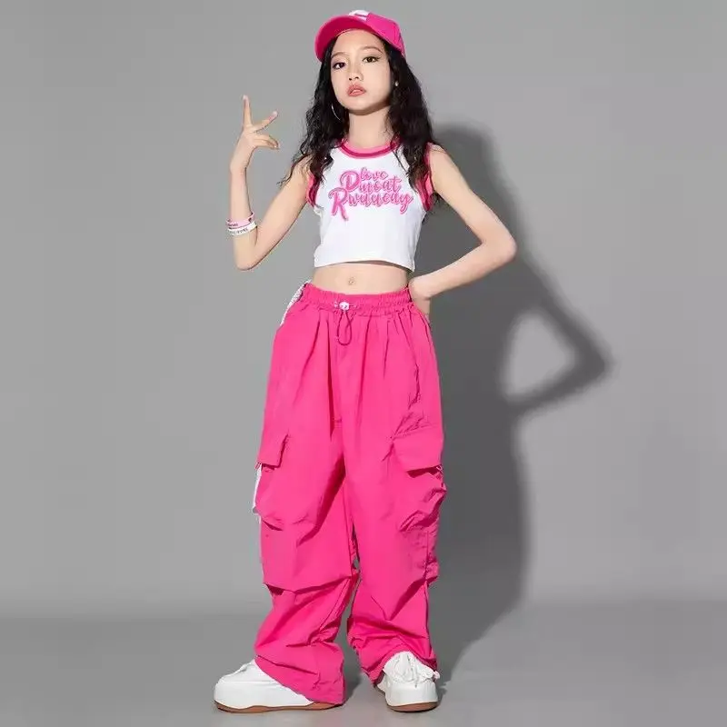 Girls Hip Hop Joggers Pants Kids Cargo Pants Teenage Straight Trousers High Waist Vintage Casual Streetwear Baggy Pants 5-14Y