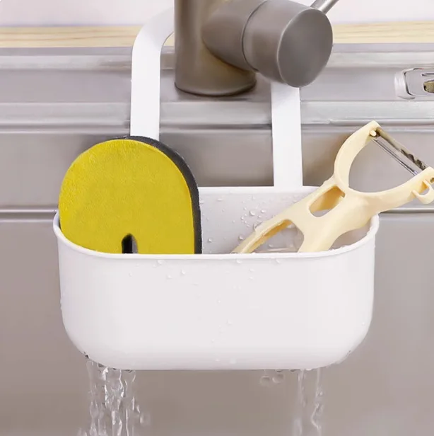 

Kitchen Faucet Hanging Plastic Draining Basket, Sponge Storage, Dishcloth, Soap Draining Rack for Household Use