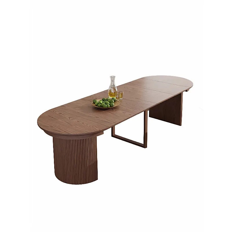 

Retractable solid wood dining table and chair combination, household living room round dining table