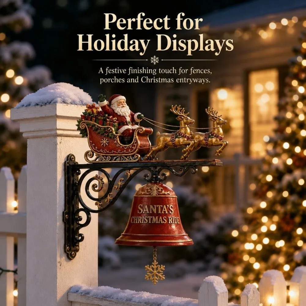 Vintage Christmas Bell Decorations Resin Crafts Sounding Santa Claus Sleigh Reindeer Chimes Multifunctional Cute
