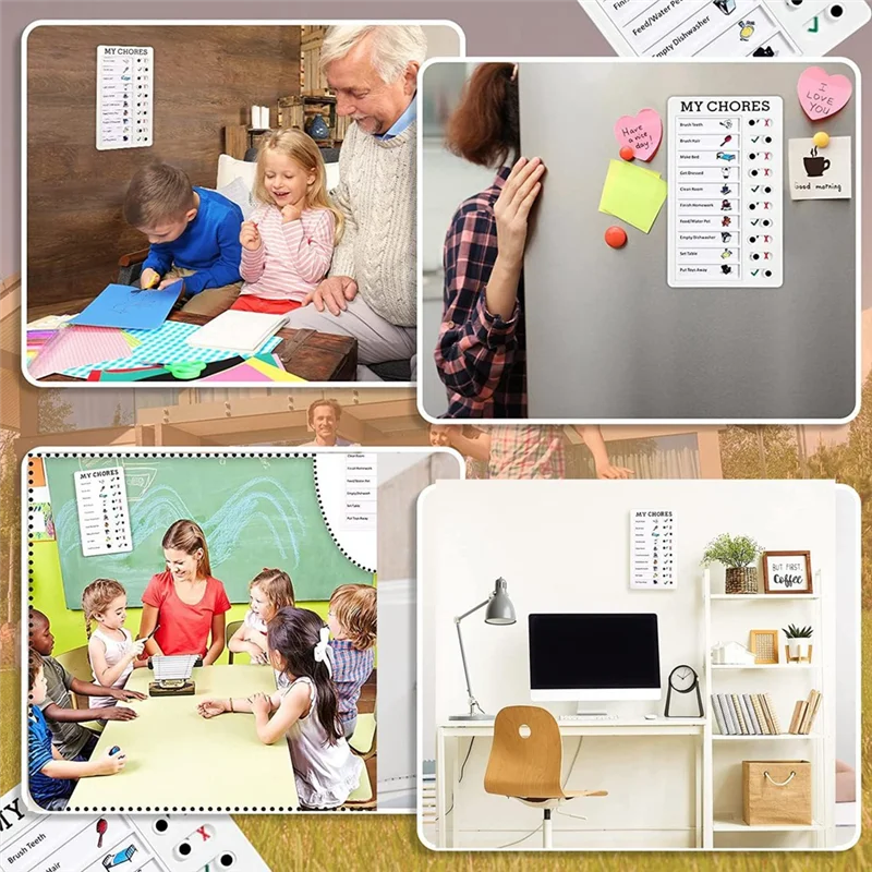 A01E-4 Pieces My Chores Check List Board Memo Plastic Board With 10 Detachable Cardstock Fit For Kids Home