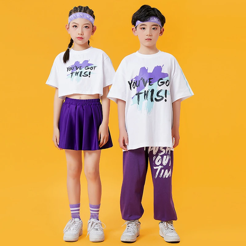 Camiseta para niños, falda, pantalones Cargo para niños y niñas, ropa de Hip Hop, traje de baile de Jazz de porristas, Ropa de baile de calle de escenario DWY8964