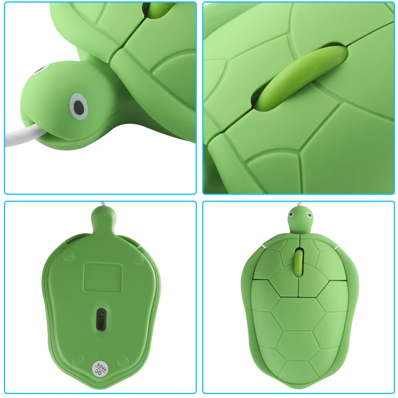 Cute Cartoon Wireless Mouse Ergonomic Mini Green Turtle Gaming Mouse 1600DPI 2.4G Wireless USB Wired Mice for Notebook Computer