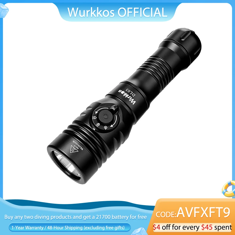 Wurkkos DL03 21700 Rechargeable Professional Dive Light 2800 LM MAX 480M Long Range with Green Beam Indicator for Night Diving