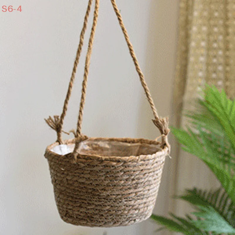 Garden Hanging Flower Pot, Wheat Rack, Plant Storage Basket, Woven Yellow Hemp Rope, Indoor And Outdoor Flower Pot Rack