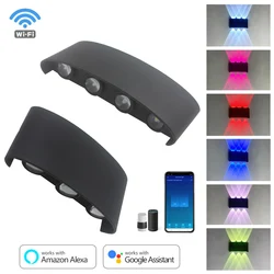 6W 8W RGBW Up Down LED Wall Lamp Wifi Bluetooth Smart APP Control Dimmable Indoor Outdoor IP65 Lighting Garden Yard Decoration
