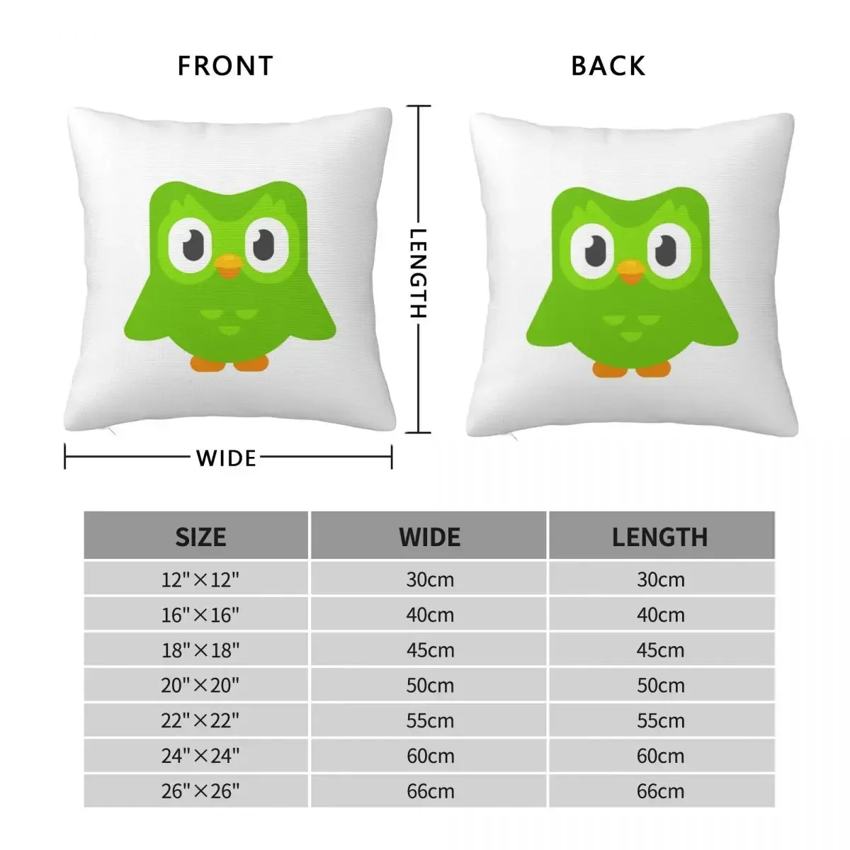 Duolingo Owl Duo Square Pillowcase Pillow Cover Polyester Cushion Zip Decorative Comfort Throw Pillow for Home Living Room