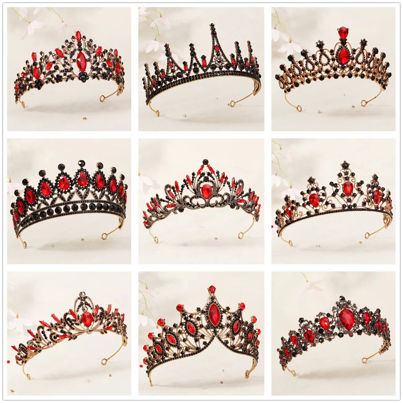 Vintage Red Crystal Tiaras And Crowns Rhinestone Prom Diadem Crown Tiara For Women Bride Bridal Wedding Hair Accessories Jewelry