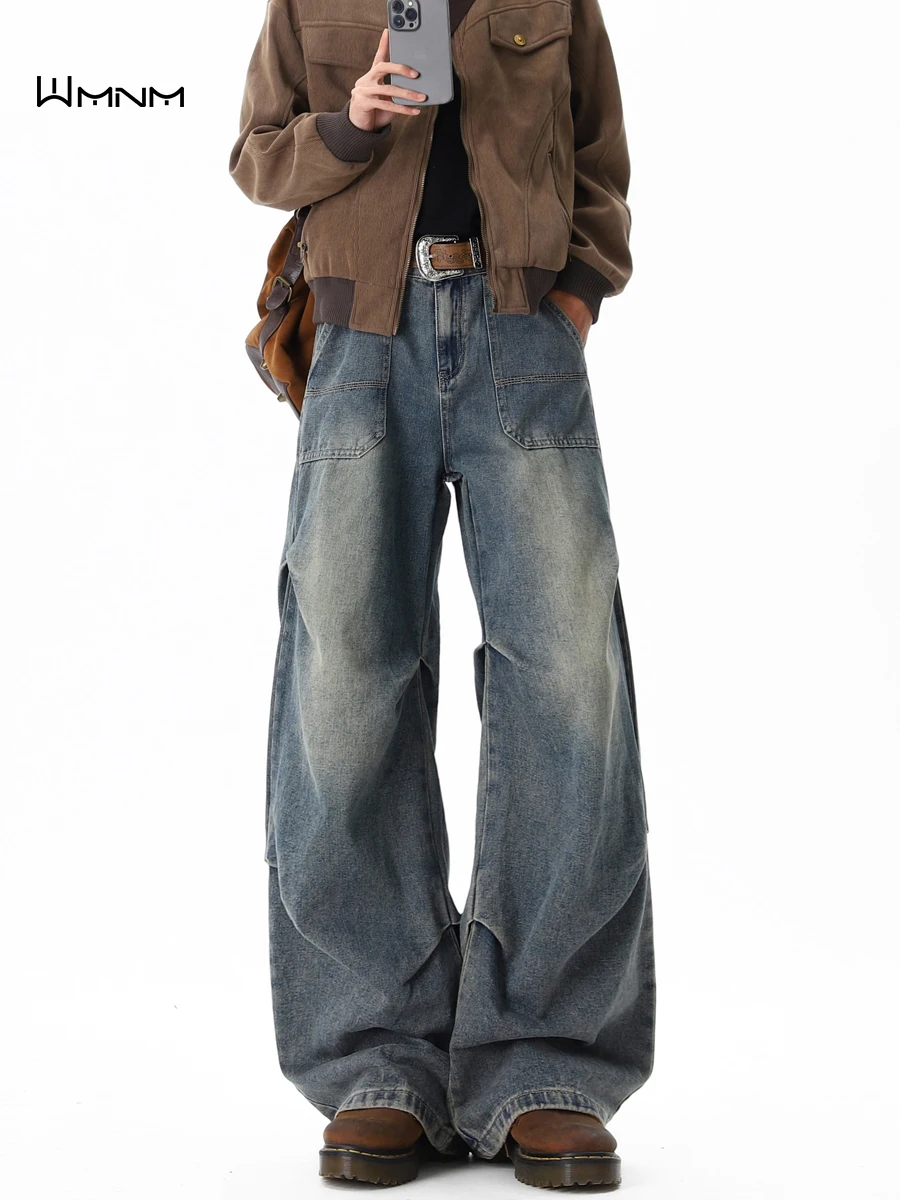 

American High Street Waed Folded Design Men's Jeans Spring Trendy Brand Straight Leg Workwear Micro Flared Long Pants