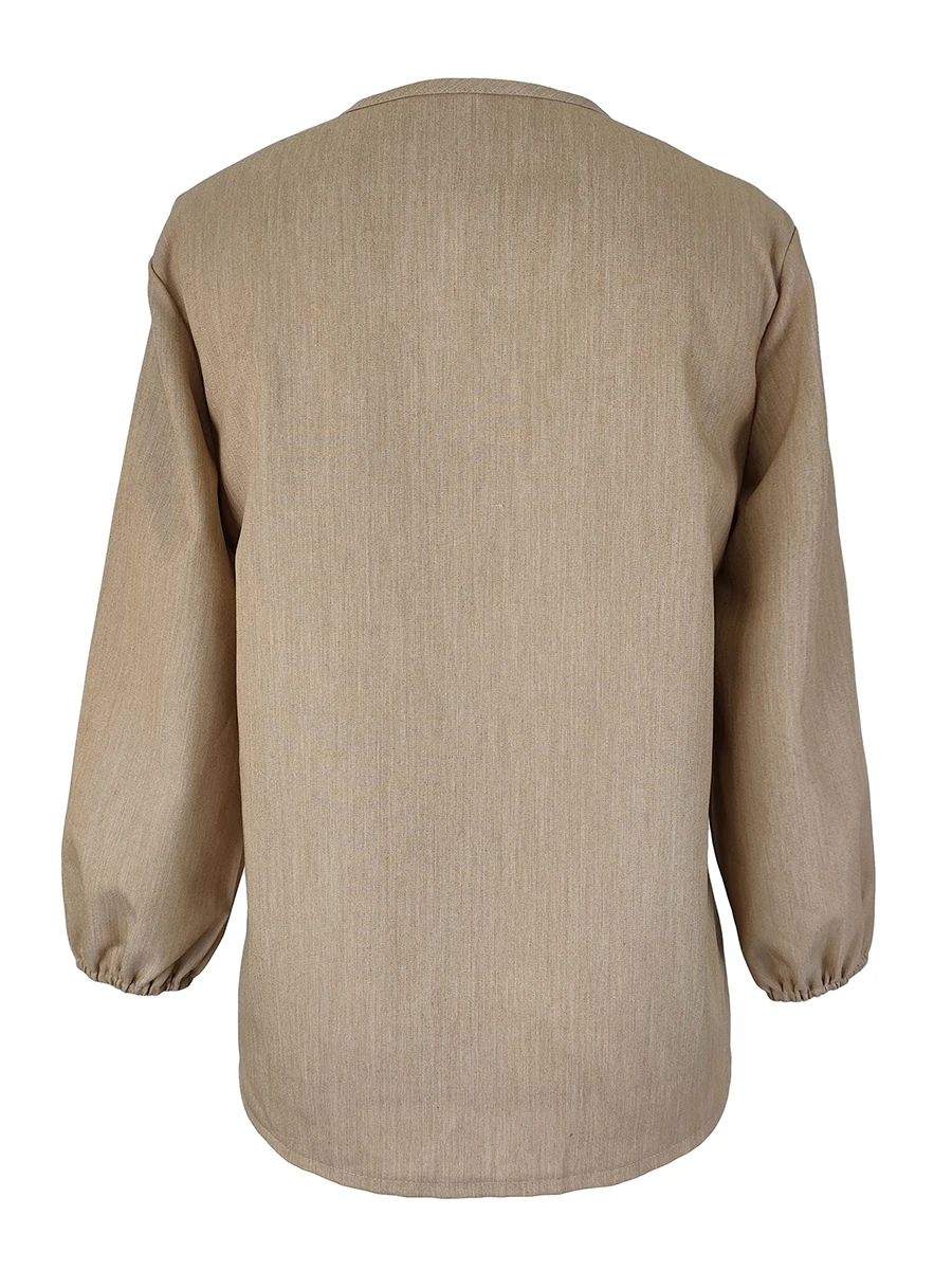 Autumn Winter Women Shirt V Neck Zipper Lantern Long Sleeve Solid Casual Loose Blouses Office Lady Elegant Fashion Tops Female view 6