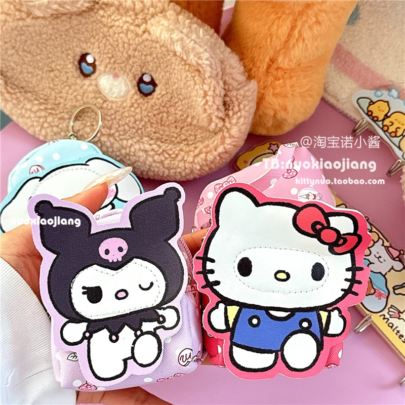 Saco bonito da escola Olá Kitty, Kawaii PU pequeno Coin Purse, meu estilo melodia, Keychain Bag, Headphone Bag, My Melody, Sanrio