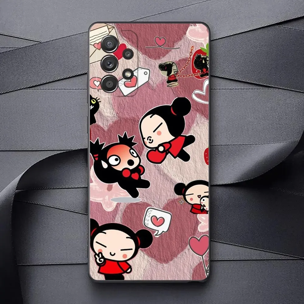 Cartoon P-Pucca Phone Case For Samsung Galaxy A13,A21s,A22,A31,A32,A52,A53,A71,A80,A91 Soft Black Phone Cover