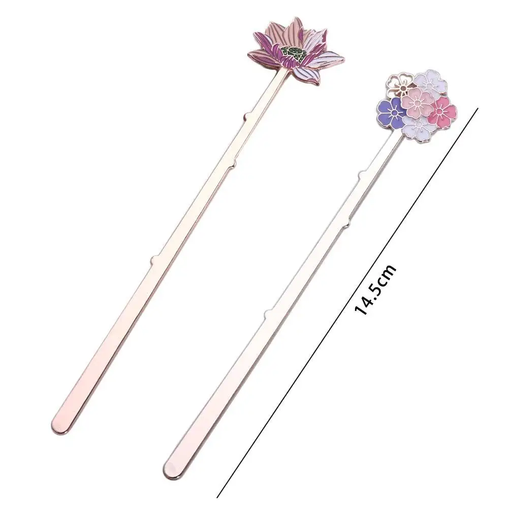 Metal Colorful Sakura Lotus Flower Students Reading Assistant Bookmarks Book Support Page Label