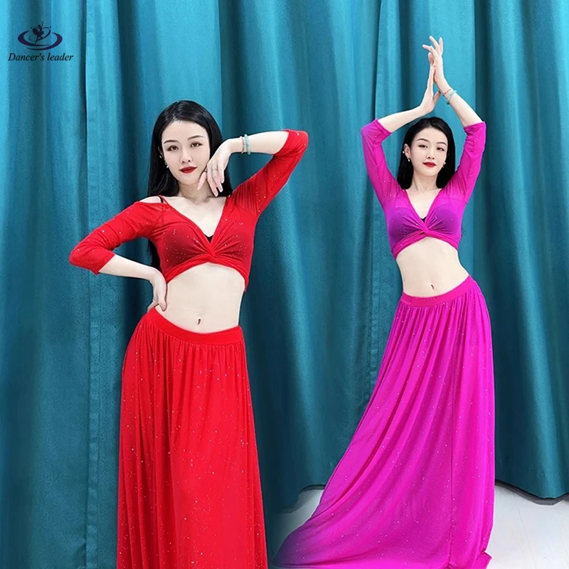 Belly Dance Competition Women's Clothing, Eastern Dance Performance Costumes, Non Split Silver Mesh, Versatile Clothing