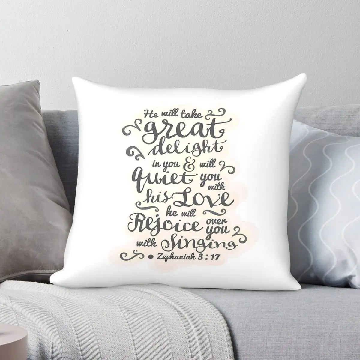 Scripture Bible Verse Zephaniah Square Pillowcase Polyester Linen Velvet Printed Zip Decor Throw Pillow Case Bed Cushion Cover