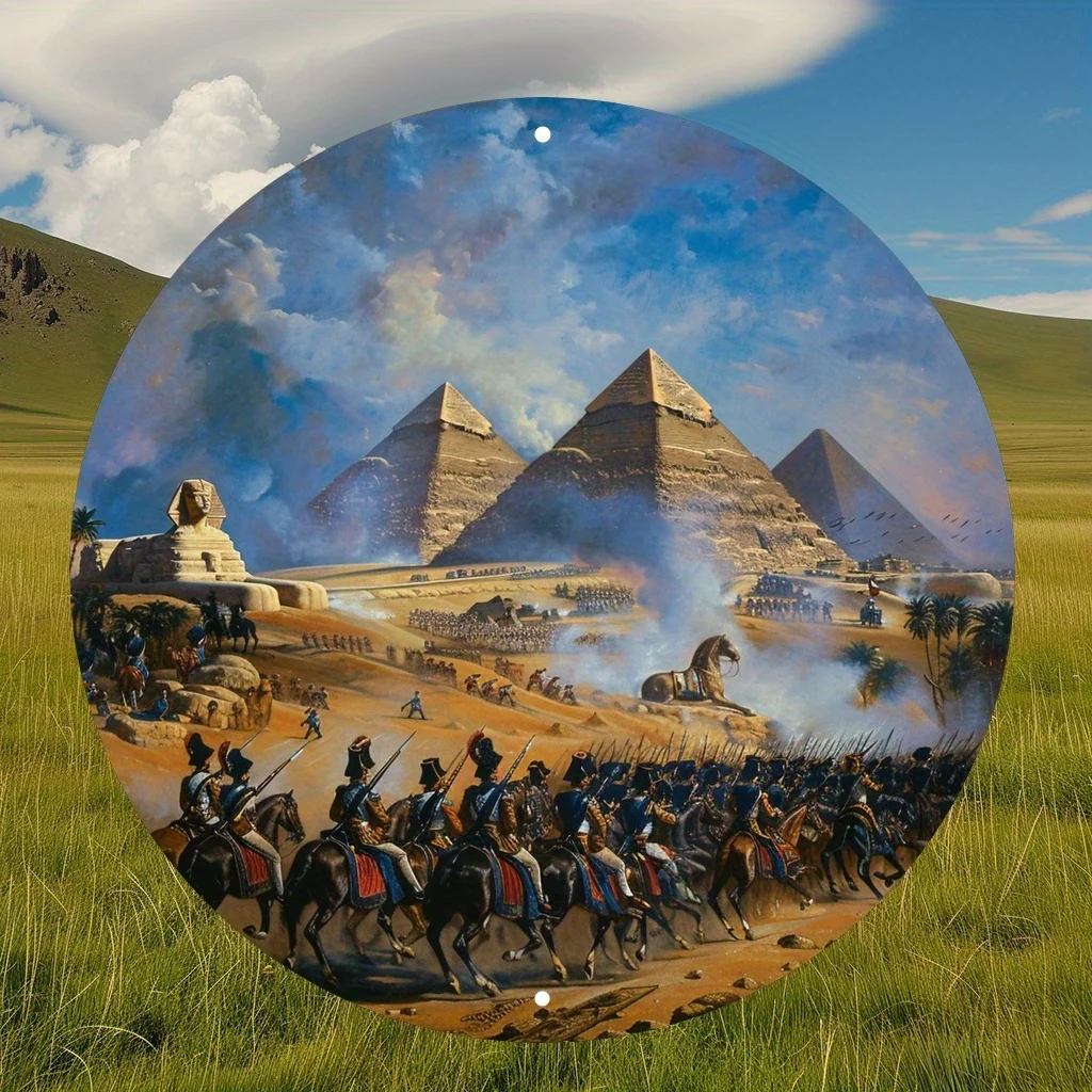 2D Flat, 1pc of 2D Flat Printed Round Metal Iron Sign Featuring a Vivid Neoclassical Oil Painting—Napoleon in Egypt Leading His