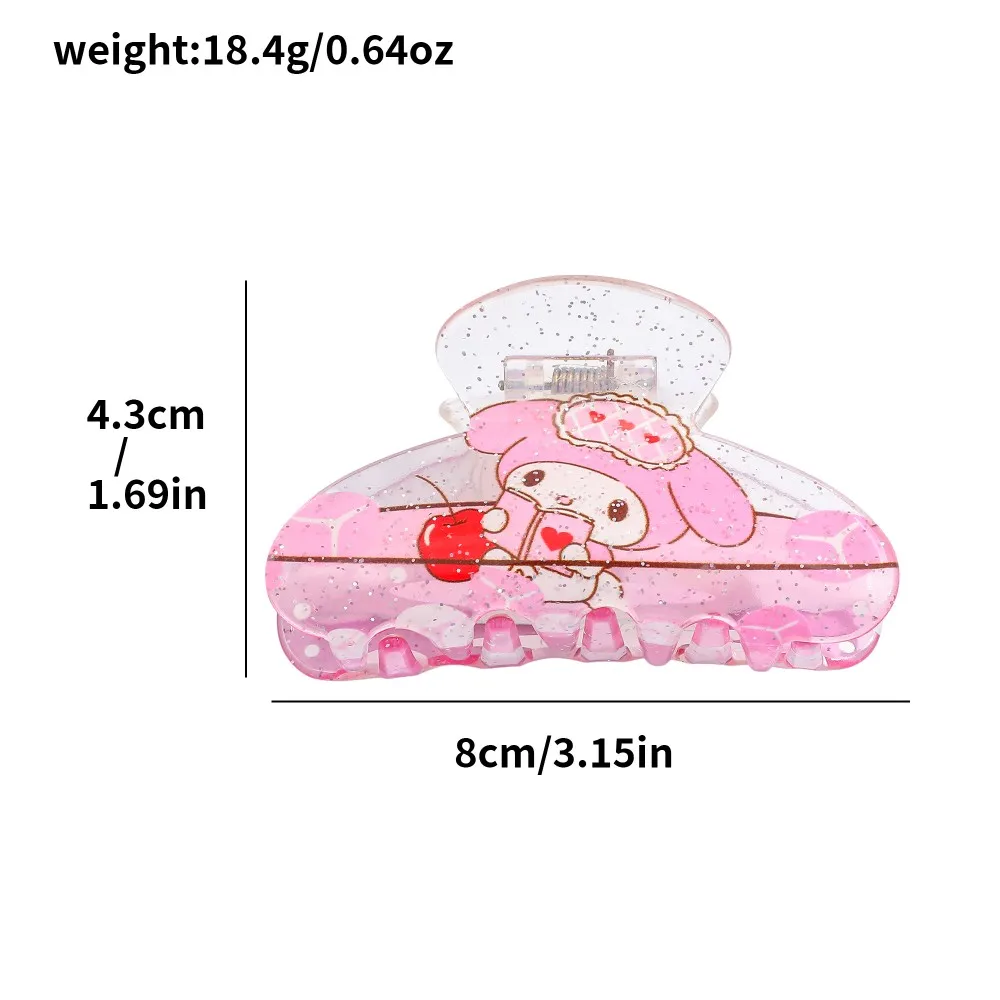 مشابك شعر لامعة شفافة تتميز بمي ميلودي وردي، كورومي أرجواني، بوشاكو أخضر، وشخصيات كرتونية هالو كيتي الوردية