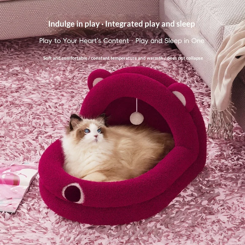 Cama de invierno semicerrada cálida para gatos y perros pequeños - imagen 3