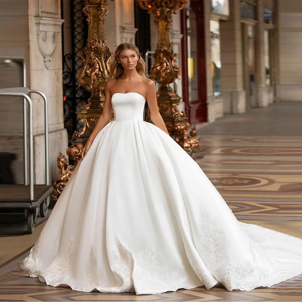 

Elegant A-Line Women Wedding Dresses Quality Sexy Satin Bridal Gowns Mopping Length Formal Party Vestidos De Noivas Customized