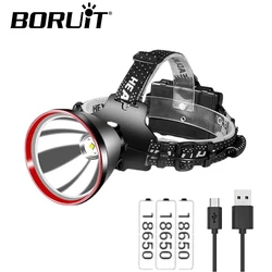 BORUiT 5000 lm potężna latarka czołowa LED 18650 bateria USB akumulator reflektor wodoodporna latarka robocza światło wędkarskie latarnia kempingowa