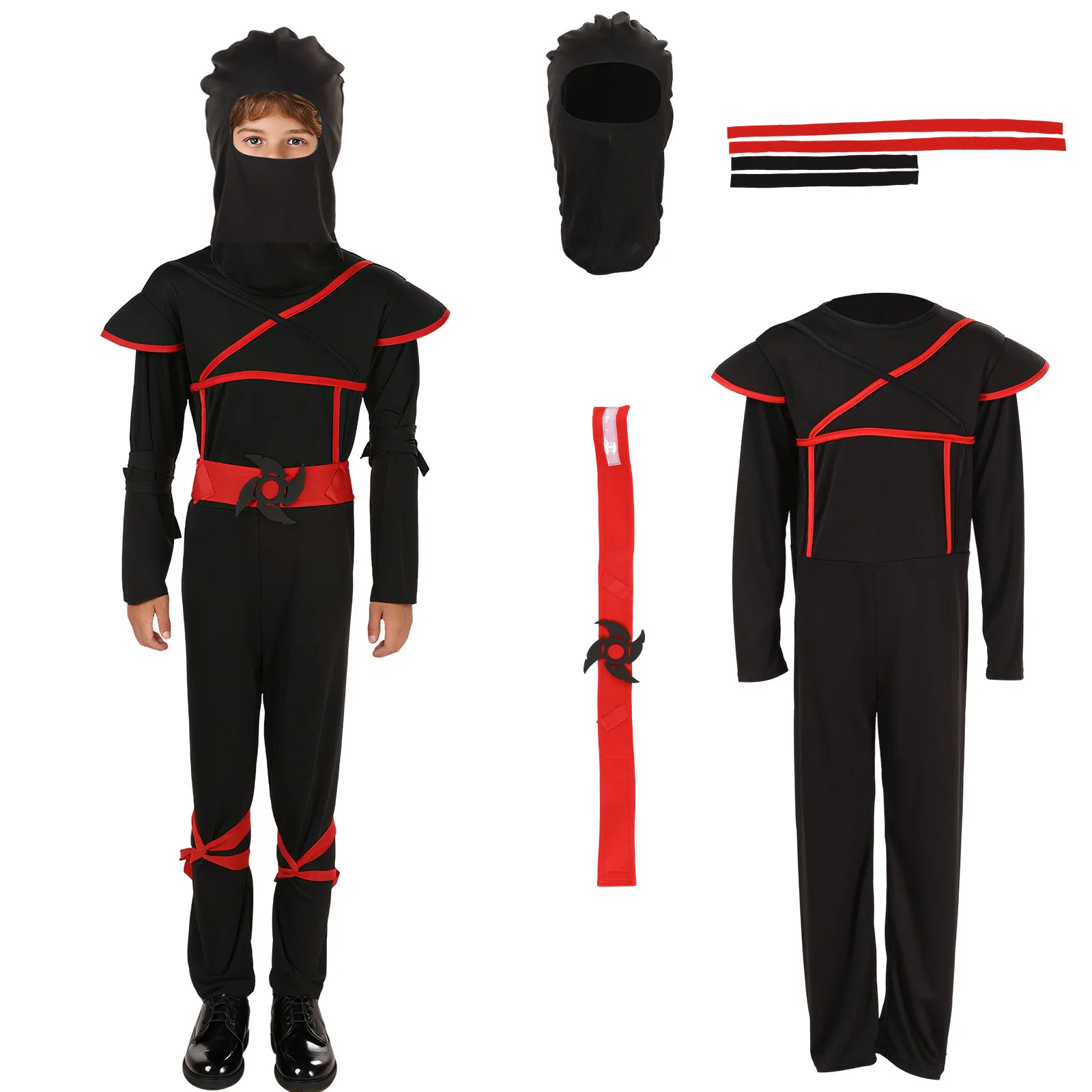 

Ninja Costume Boy Halloween Japanese Samurai Costume Kid Ninja Jumpsuit with Ninja Cosplay Accessories Best Children Gift
