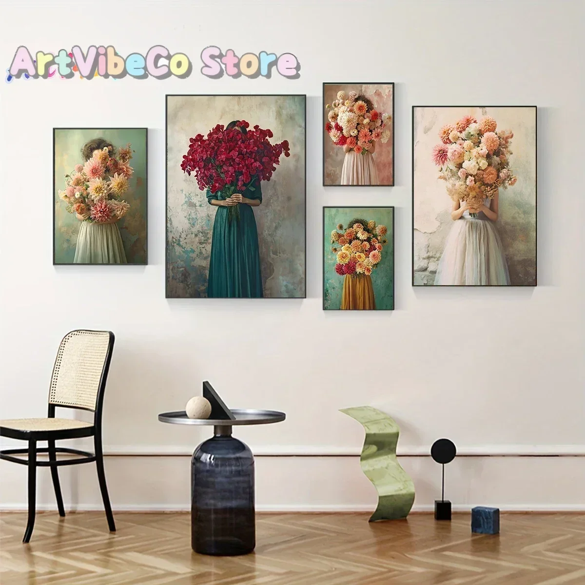 1pc frameless Modern Girl Wear Flowers Canvas Print Scandinavia Full of Force De Vie Wall Art Poster for  Living Room Bedroom