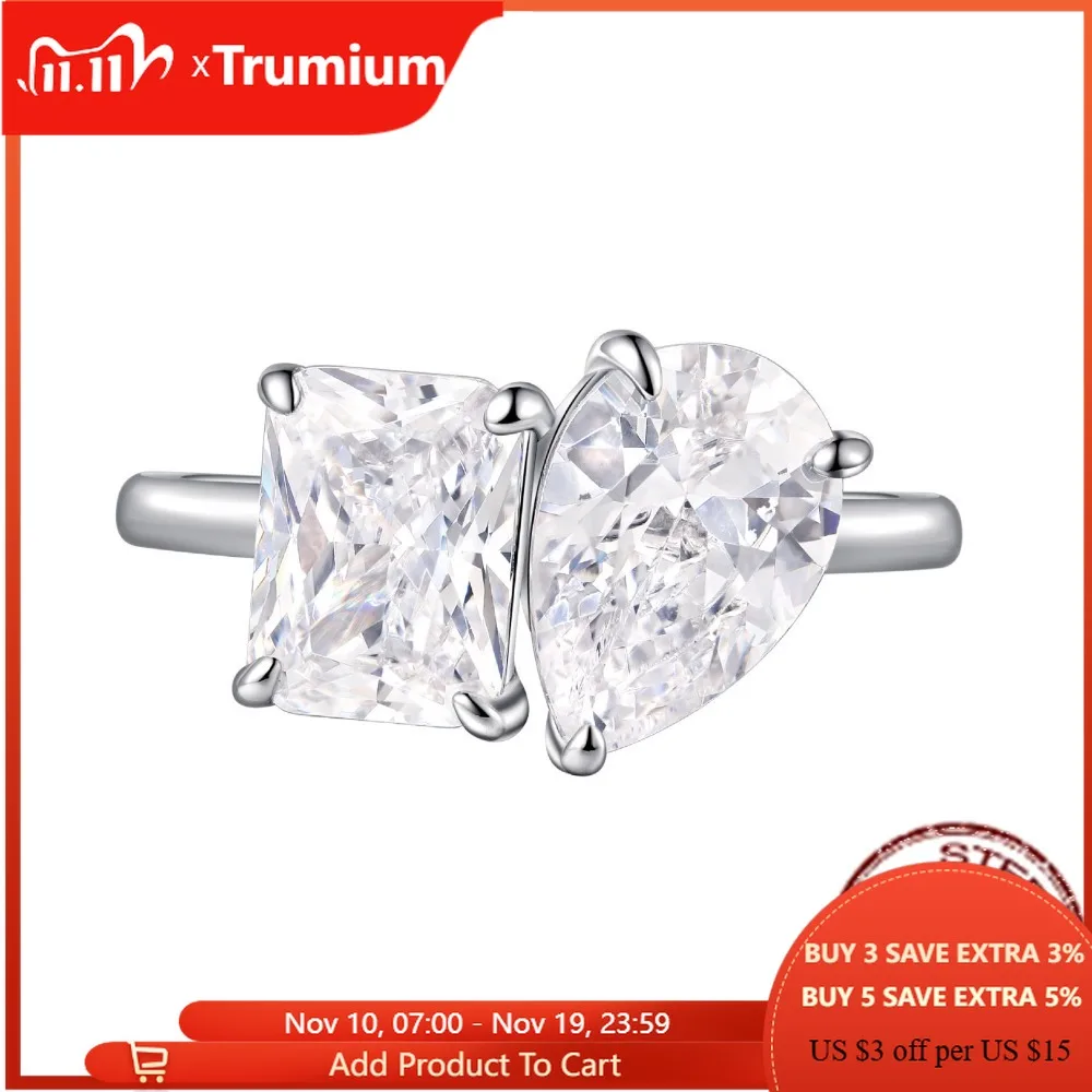 

Trumium 925 Sterling Silver Cubic Zircon WaterDrop Square Rings For Women Engagement Wedding Band Luxury Fine Jewelry