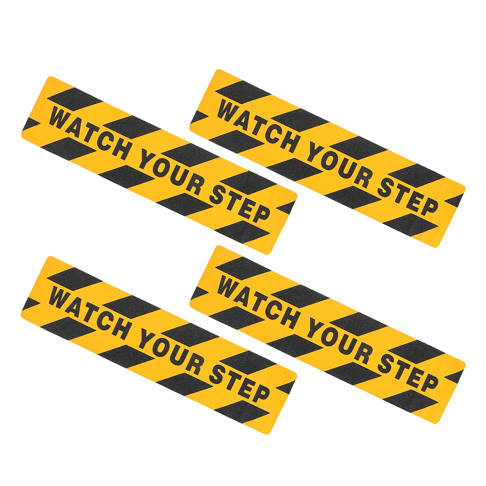 

4pcs Anti-slip Stickers 15x60cm Black Yellow WATCH YOUR STEP Waterproof Durable Floor Warning Tape Caution Decals Non-skid