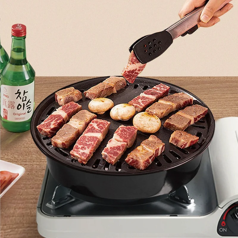 Smoke-Free Barbecue Plate Outdoor Bake Meat Cassette Stove Barbecue Plate Round Portable Multifunction Non-stick Pan Iron Plate