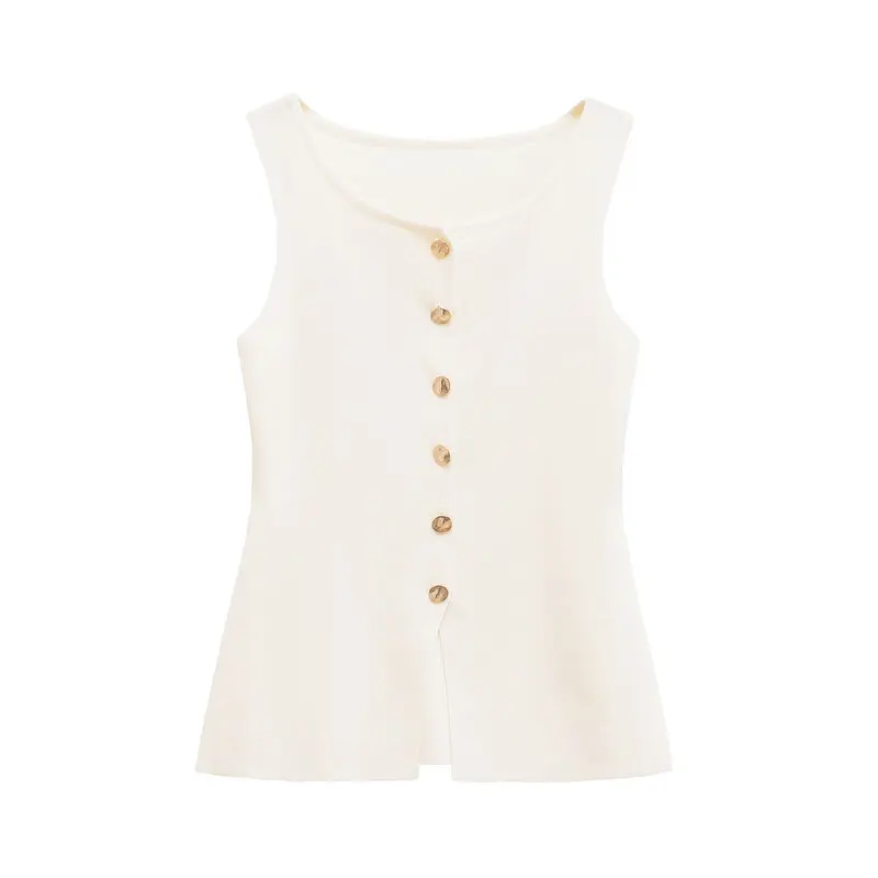 2024 Autunno Inverno Nuovo Arrivo delle Donne Faion Pendolarismo Bottone Oro Ago Piatto Gilet Versatile Sli Lunghezza Regolare