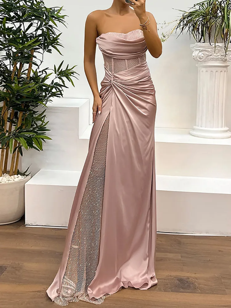 Summer Holiday Elegant Sleeveless Maxi Dress, 2024 Women Strapless Patchwork Chic Party Dress, New Backless Fashion Ladies Dress