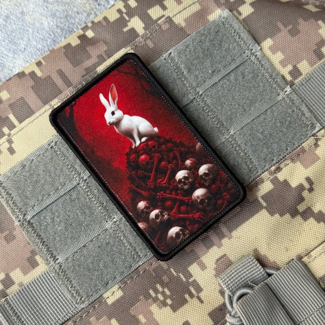 Emblema Tático de Moral com Estampa de Coelho Esqueleto, com Fecho de Velcro, para Airsoft, Vestuário, Militar, Exército, Mochila e Adesivo Personalizado
