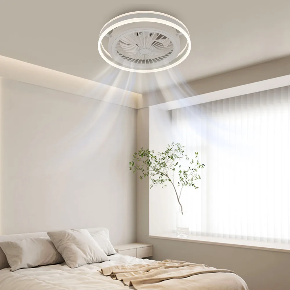 Bymaocar Modern LED Ceiling Fan Light Flush Mount Lamp Remote Control W/ 6 Gears Wind Speed & Time Setting for Winter and Summer