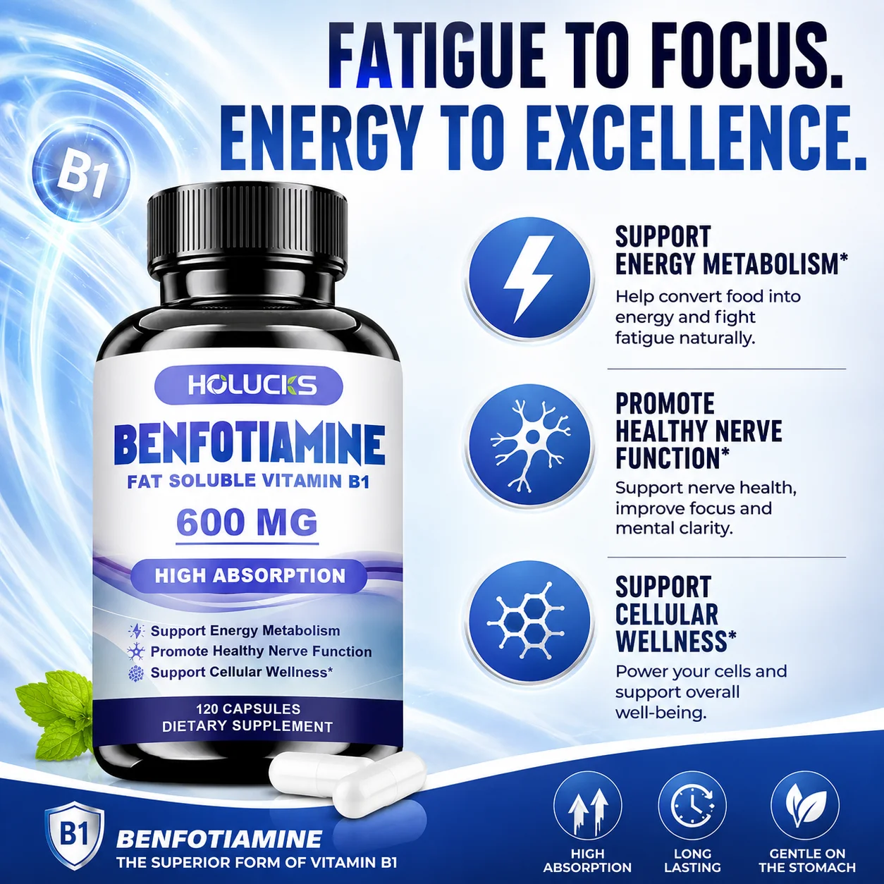Cápsulas de Benfotiamina, ayudan a mantener un metabolismo de glucosa saludable, apoyan la salud nerviosa, la protección celular y la defensa antioxidante. - Image 3