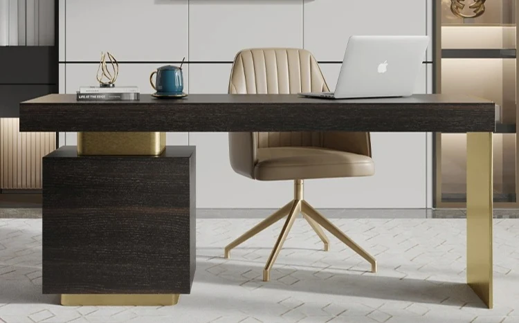 

B Итальянский минималистский стол, письменный стол для спальни цвета копченого дерева, современный письменный стол