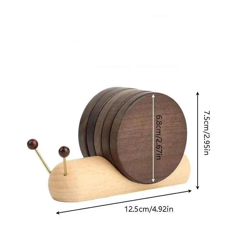 Wooden Snail Coaster Set, Creative Desktop Insulation Pad Decorative Accessory, Magnetic Heat Resistant Mat Pot Bowl Cup Holder