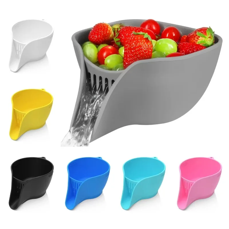 Silicone pasta filters and drainage baskets Dishwasher safety colander with spout for fruit and vegetable kitchen essentials