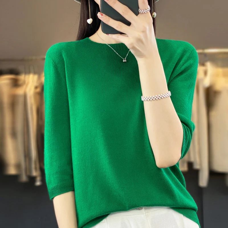 2024 New Spring Summer New Cashmere half sleeve  Women O-Neck  half sleeve Cashmere Knitted half sleeve Women