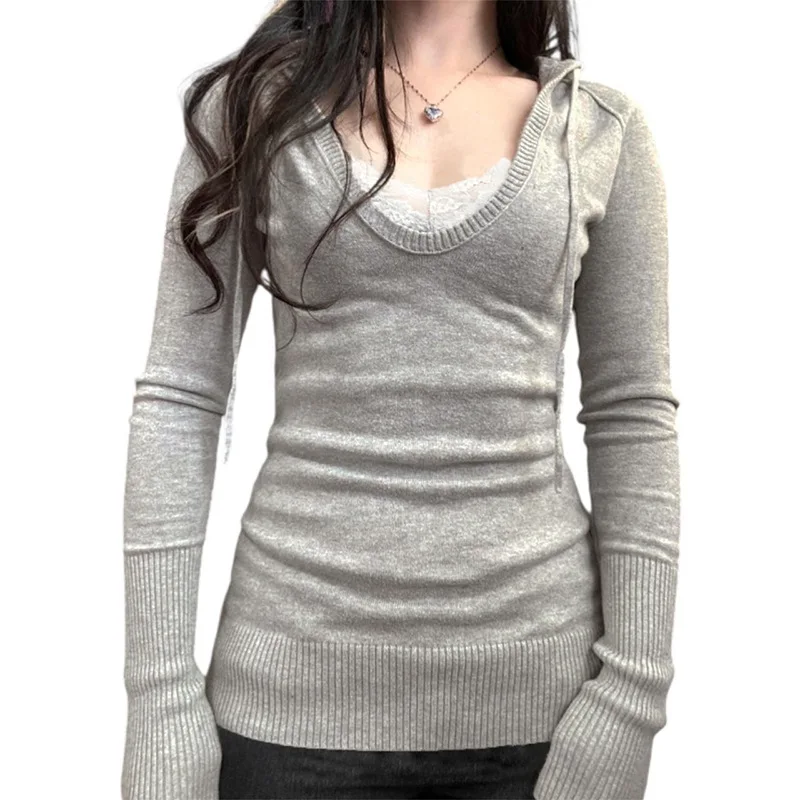 T-shirt à capuche et col en v pour femme, couleur assortie, à manches longues, slim, américain, décontracté, Spice Girl, veste vent pur, nouvelle collection