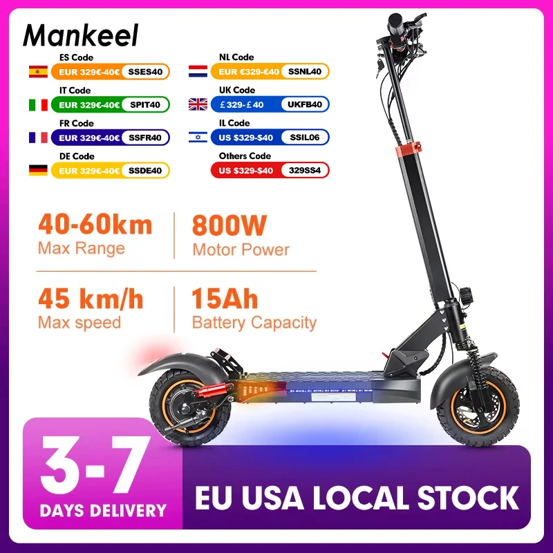 Mankeel MX-14 800W Powerful Electric Scooter 15AH 28MPH Off Road Foldable E-scooter 37 Miles Range Electric Kick Scooter Adult