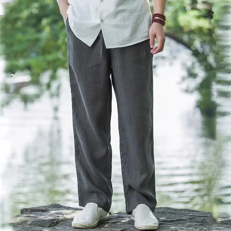 

2025 Summer New Men Korean Edition Pure Cotton Fashion Trend Solid Color Breathable Wide Leg Pants Outdoor Sports Jogging Pants