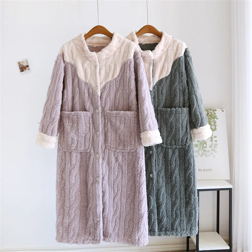 

Зимняя лоскутная фланелевая ночная рубашка, женская коралловая флисовая теплая милая простая повседневная домашняя одежда, утепленная пижама