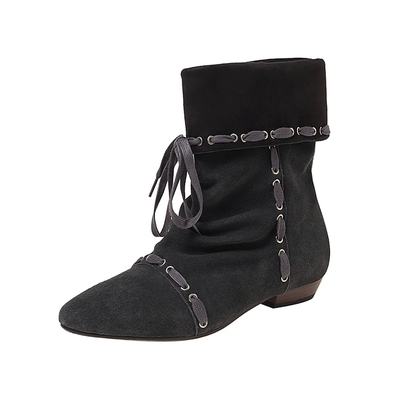 النساء حذاء من الجلد كعب مربع أحذية الشتاء Cowsuede ربيع الخريف الأحذية العصرية الانزلاق على الجلد الحقيقي المشمش الأحذية جولة تو #2