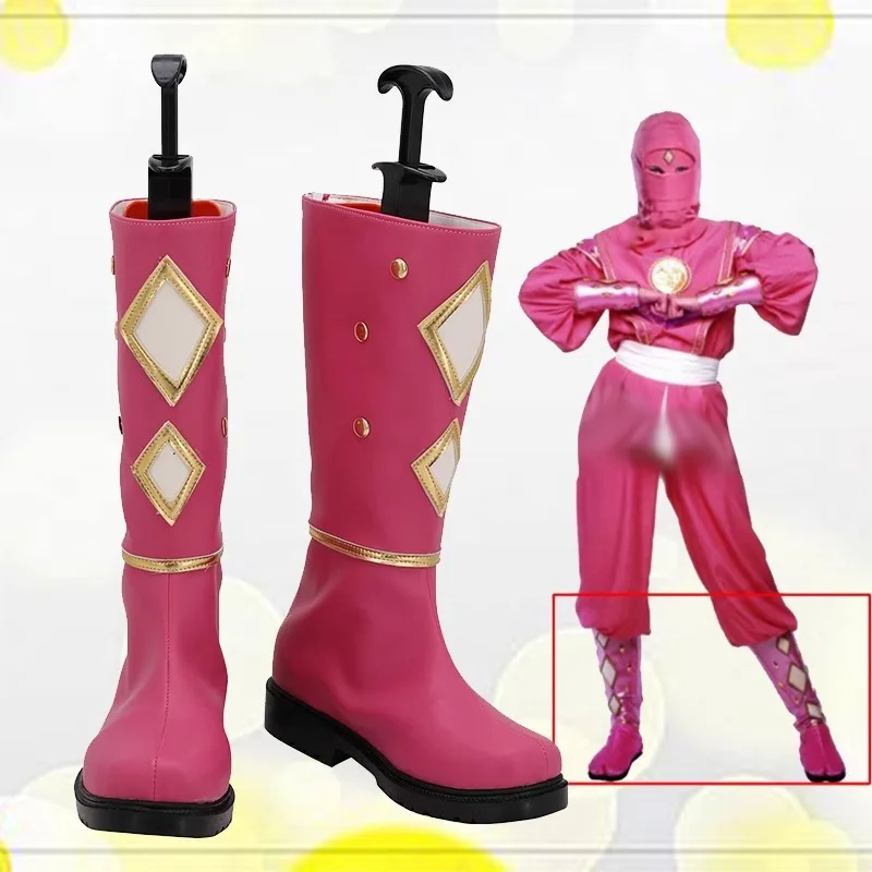 Tokusou Sentai Cosplay Costume Shoes Pink Handmade Faux Leather Boots Can made any size